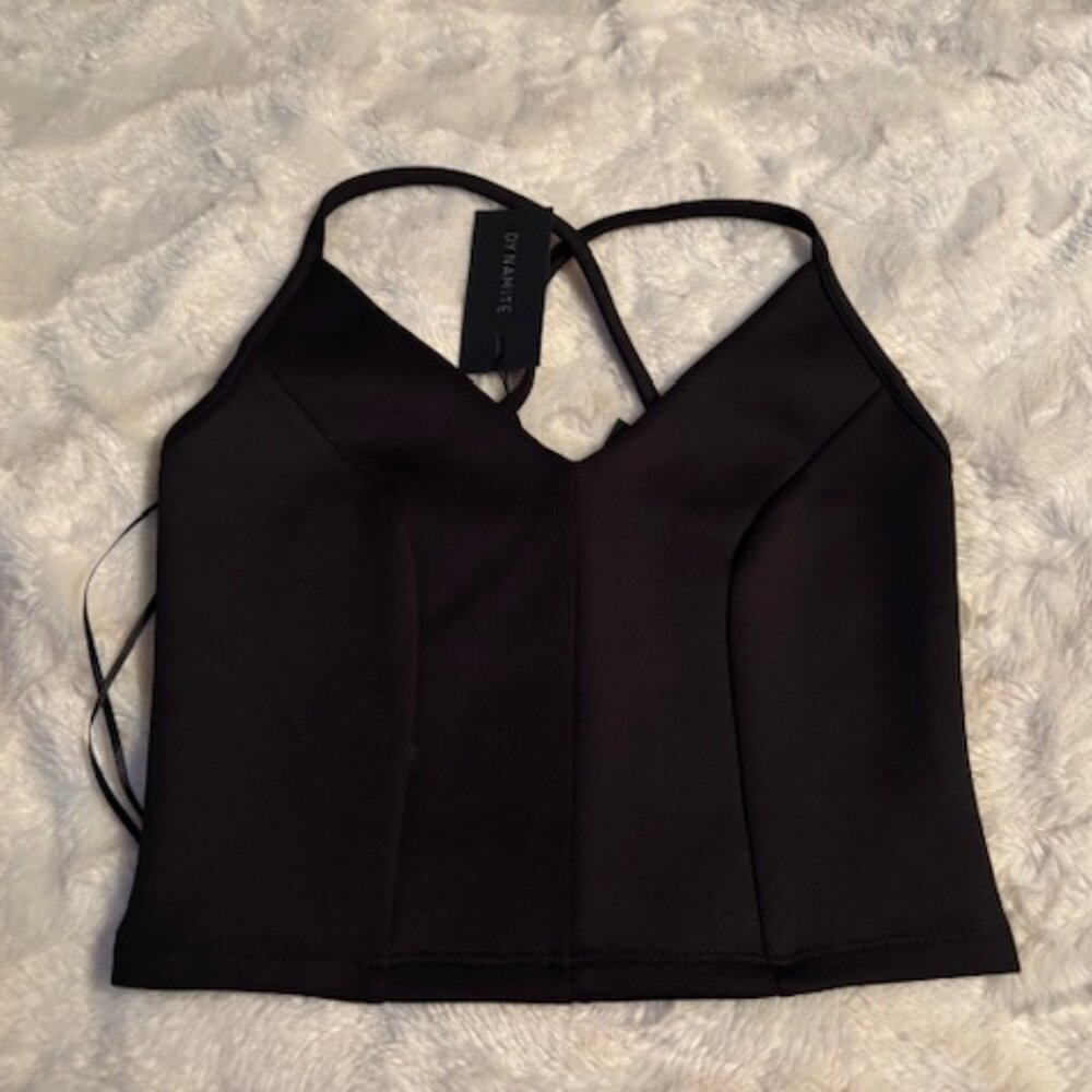 Dynamite Haut Court Black Scuba Bralette Halter Crop Top Ladies Size XS  NWT